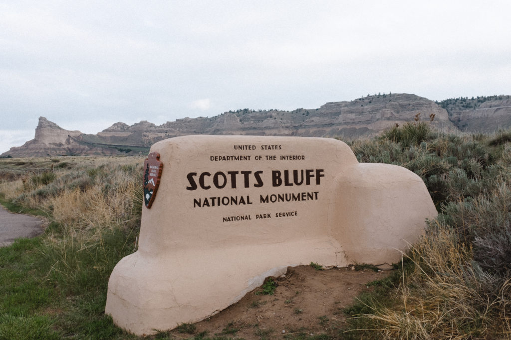 Scotts Bluff National Monument entrance sign.